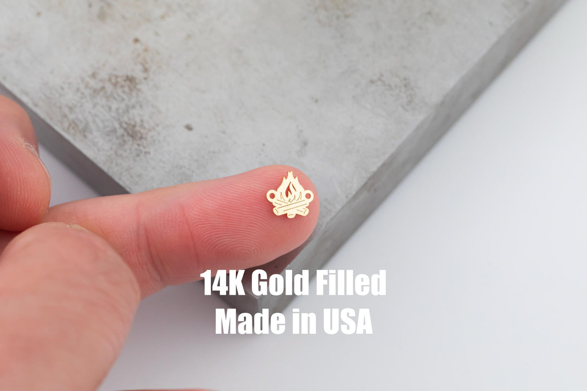 Camp Fire Connector or Charm -  Intricate Detail - 14kt gold filled or Sterling Silver - Made in the USA - Custom