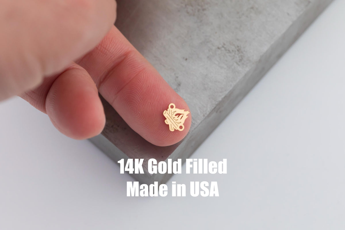 Camp Fire Connector or Charm -  Intricate Detail - 14kt gold filled or Sterling Silver - Made in the USA - Custom