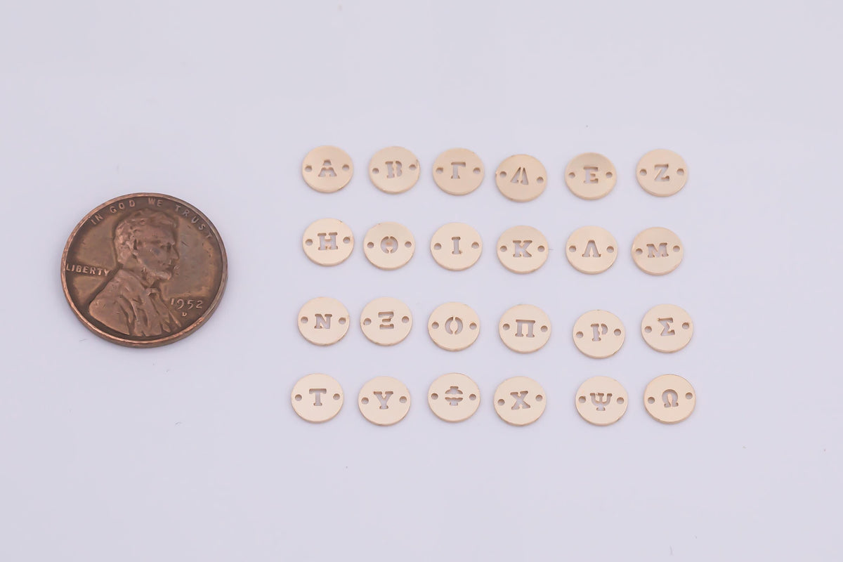 14K Gold Filled Greek Letters Sorority Fraternity Letter 6mm Disc Alphabet Initial Sorority Connectors for Permanent Jewelry Made in USA