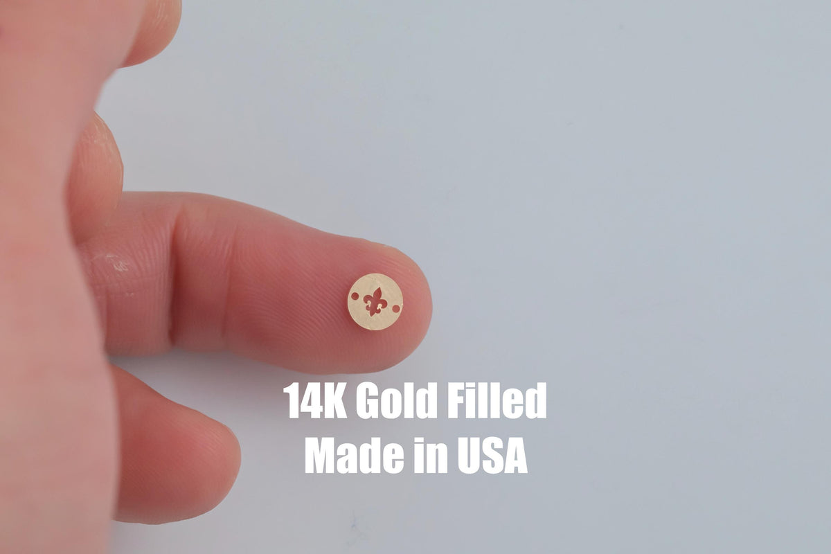 Fleur De Lis Disc Permanent Jewelry Connector-6mm - 14kt gold filled or Sterling Silver - Made in the USA
