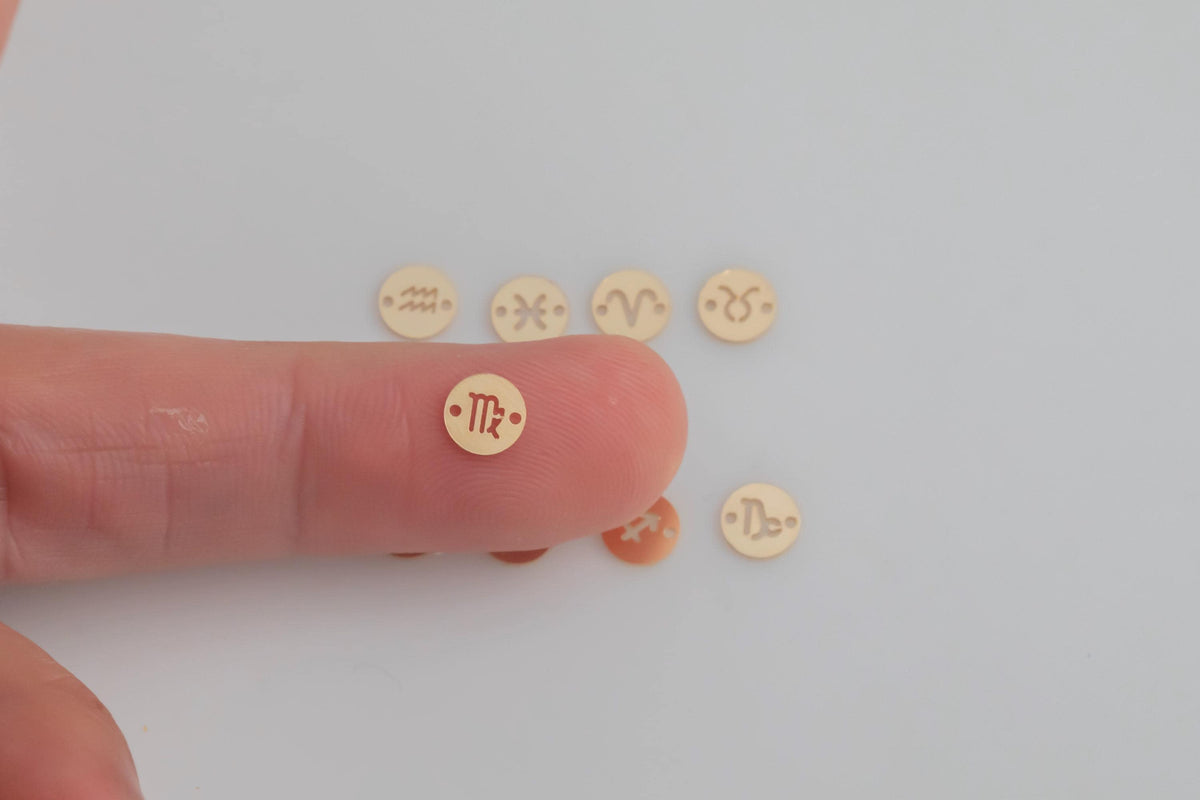 14KGF Zodiac Horoscoper Connectors - 6mm 14kt Gold Filled Zodiac Connectors Bracelet Letter Charm Disk Permanent Jewelry Supplies Wholesale