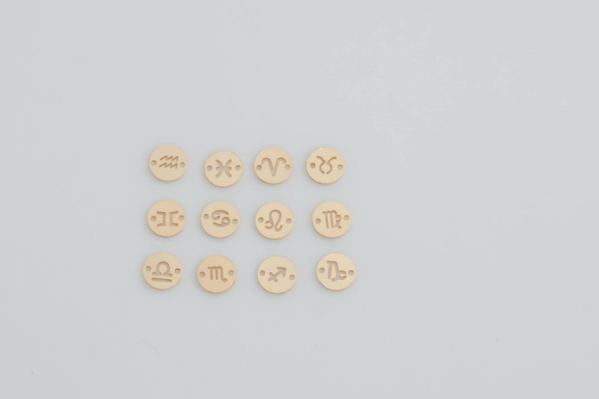 14KGF Zodiac Horoscoper Connectors - 6mm 14kt Gold Filled Zodiac Connectors Bracelet Letter Charm Disk Permanent Jewelry Supplies Wholesale