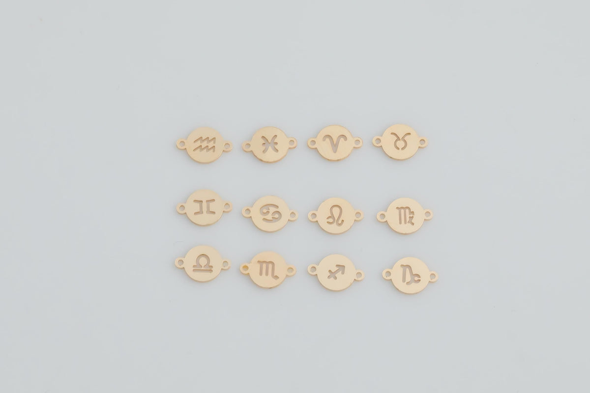 14KGF Zodiac Horoscoper Connectors 6x8.5mm 14kt Gold Filled Zodiac Connectors Bracelet Letter Charm Disc Permanent Jewelry Supplies