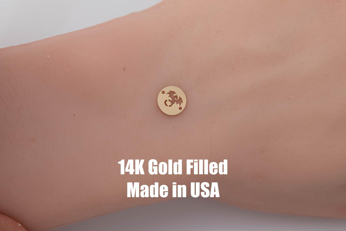 Dragon Disc connector for Permanent Jewelry 14K Gold Filled sterling silver connector pendant