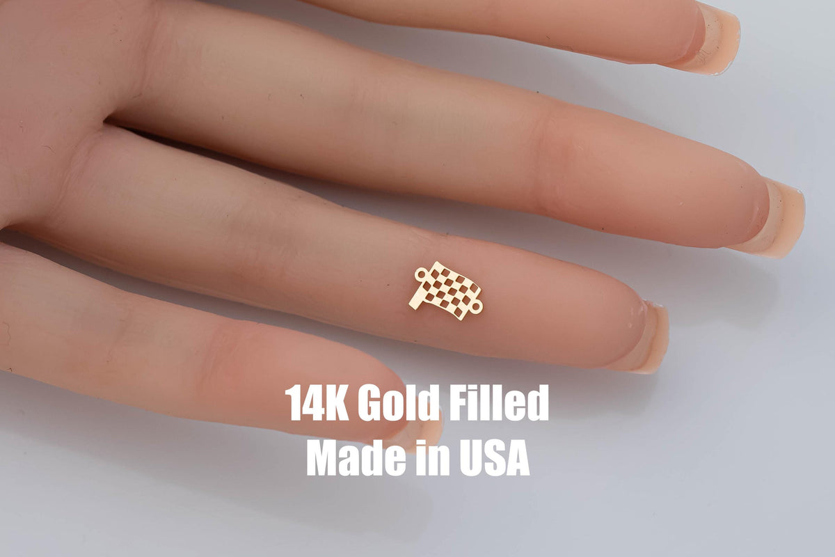 Double Checkered Flag connector for Permanent Jewelry 14K Gold Filled sterling silver connector pendant