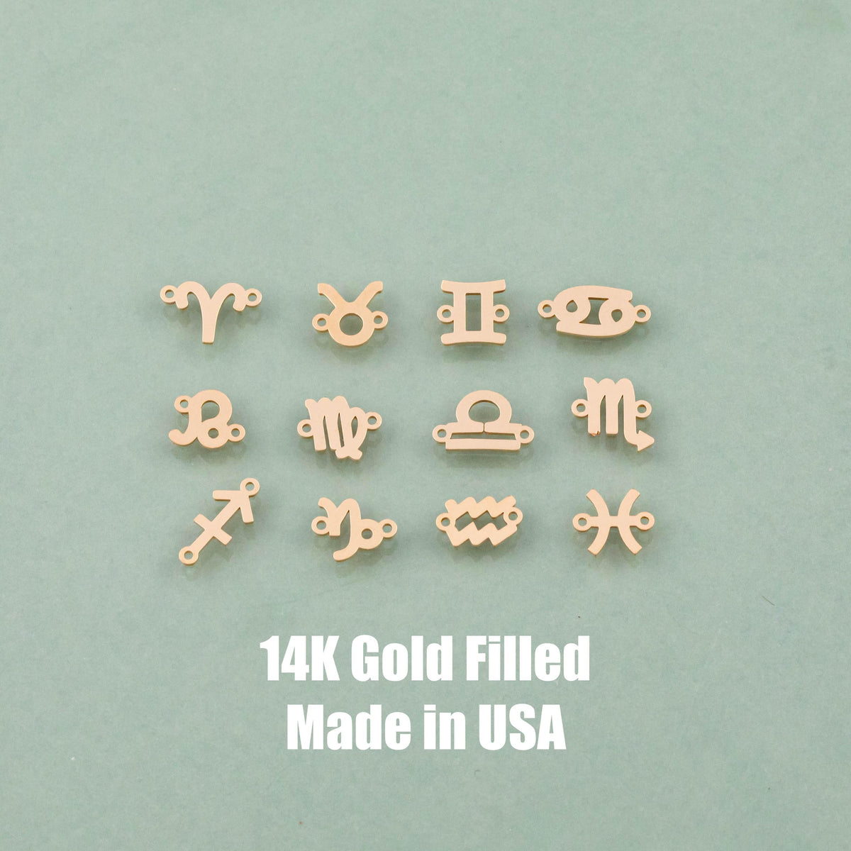 14KGF Zodiac Horoscope Connectors 6x8mm 14kt Gold Filled Zodiac Connectors Bracelet Letter Charm  Permanent Jewelry Supplies