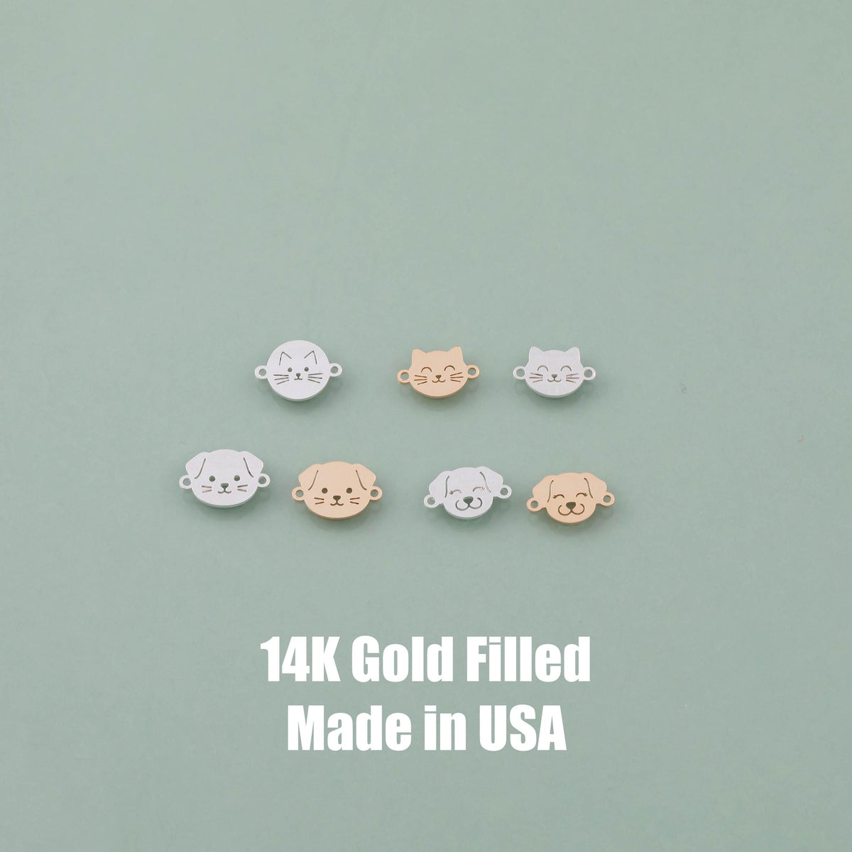 Cat Dog Face Connectors - 14kt gold filled or Sterling Silver - Made in the USA