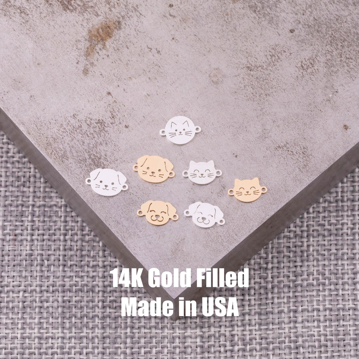 Cat Dog Face Connectors - 14kt gold filled or Sterling Silver - Made in the USA