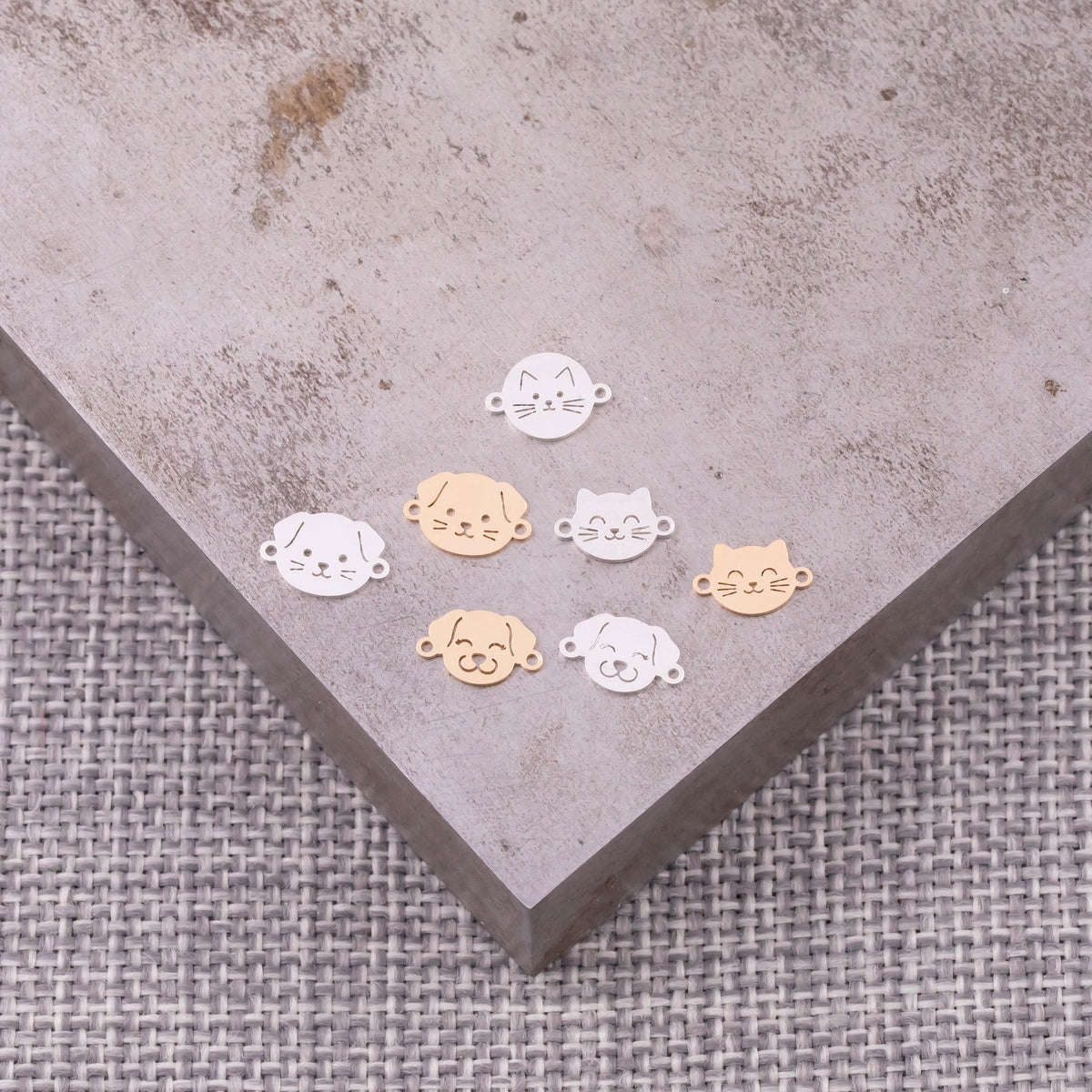 Cat Dog Face Connectors - 14kt gold filled or Sterling Silver - Made in the USA