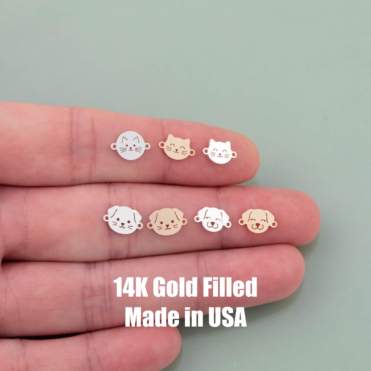 Cat Dog Face Connectors - 14kt gold filled or Sterling Silver - Made in the USA