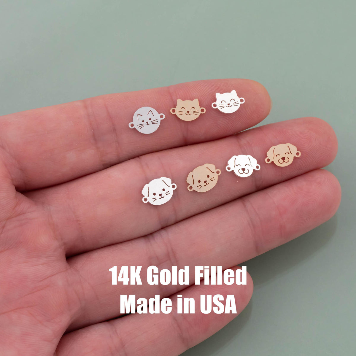 Cat Dog Face Connectors - 14kt gold filled or Sterling Silver - Made in the USA