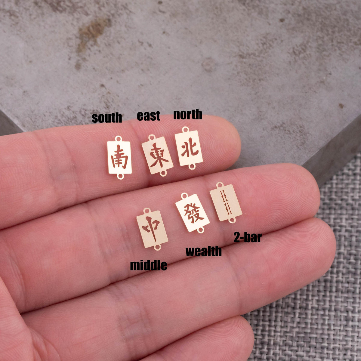 Mahjong Connectors - East West North South Middle Permanent Jewelry Connector 14kt Gold Filled Sterling Silver - Made from Scratch in USA