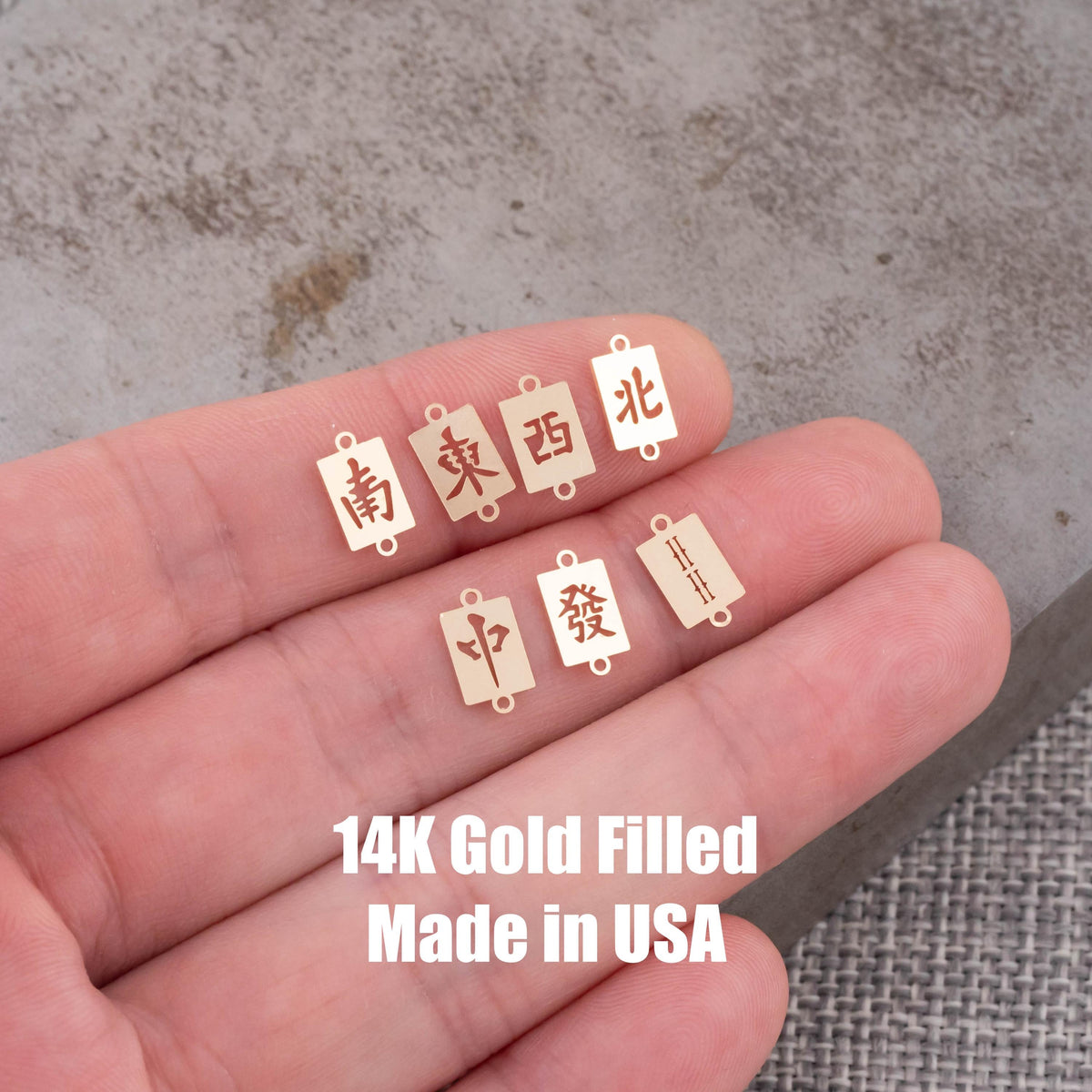 Mahjong Connectors - East West North South Middle Permanent Jewelry Connector 14kt Gold Filled Sterling Silver - Made from Scratch in USA