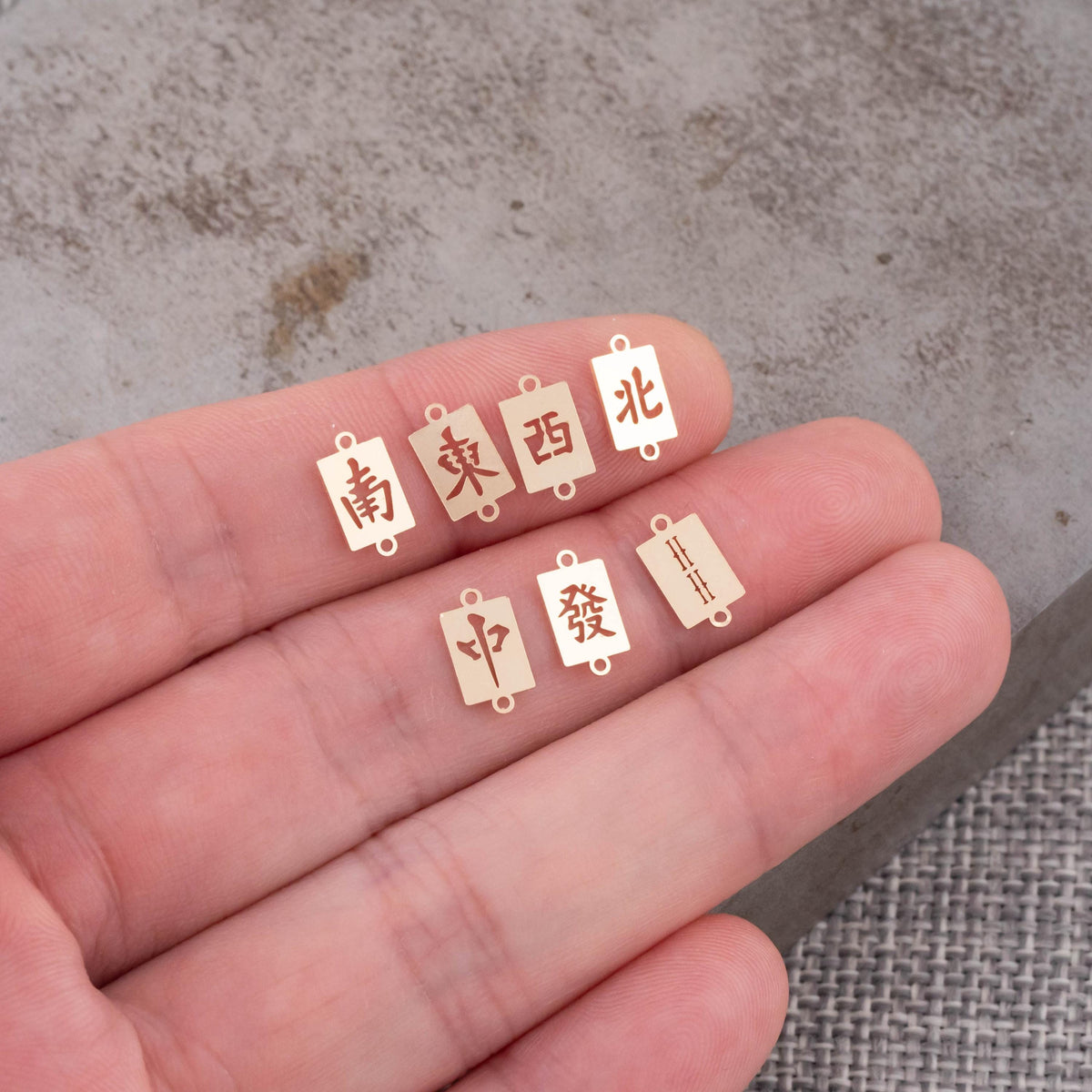 Mahjong Connectors - East West North South Middle Permanent Jewelry Connector 14kt Gold Filled Sterling Silver - Made from Scratch in USA