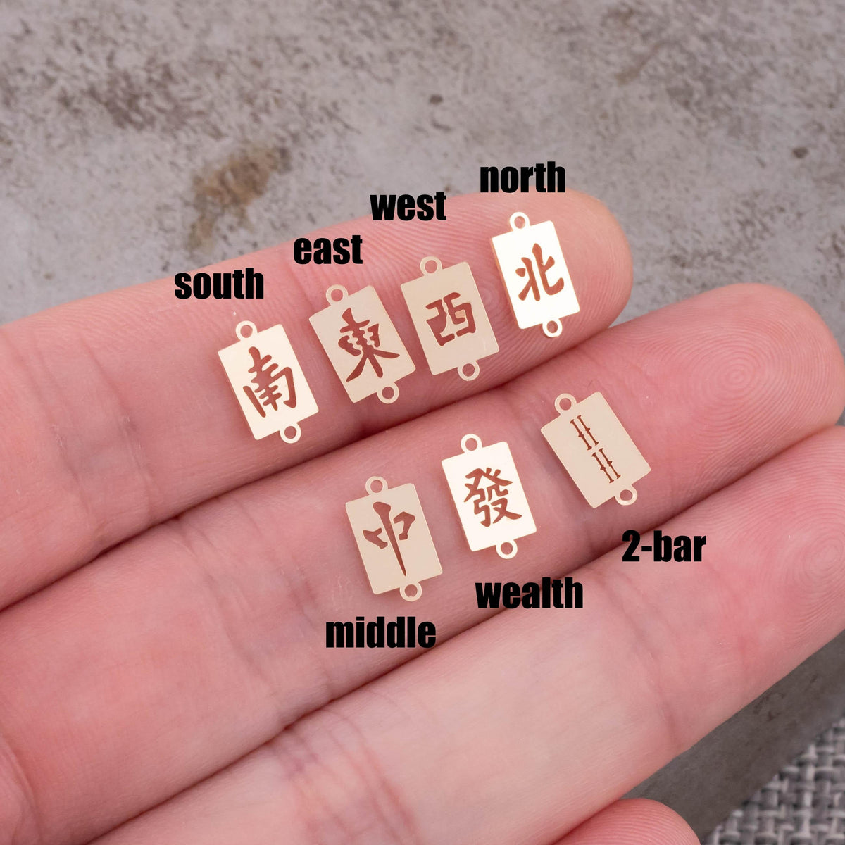 Mahjong Connectors - East West North South Middle Permanent Jewelry Connector 14kt Gold Filled Sterling Silver - Made from Scratch in USA