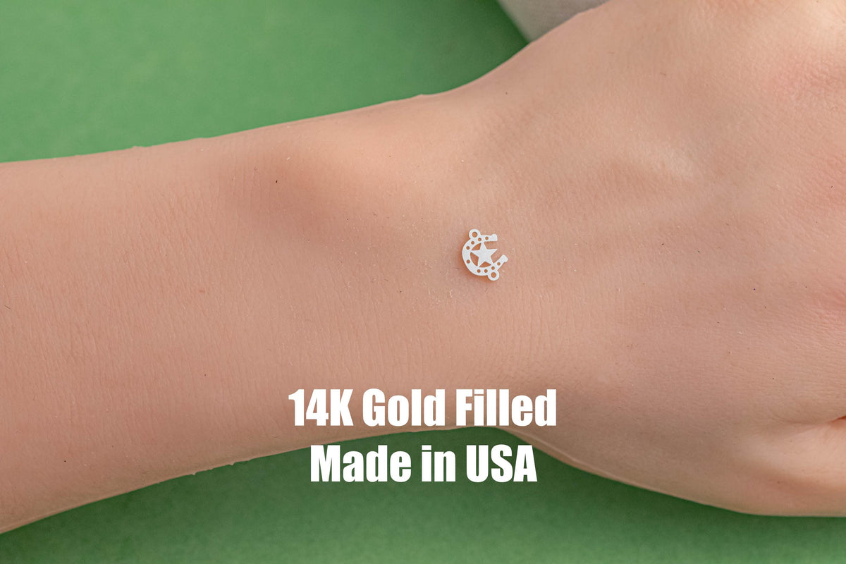 Horse Shoe Star Permanent Jewelry Connector Horseshoe Charm - 14kt gold filled or Sterling Silver - Made in the USA