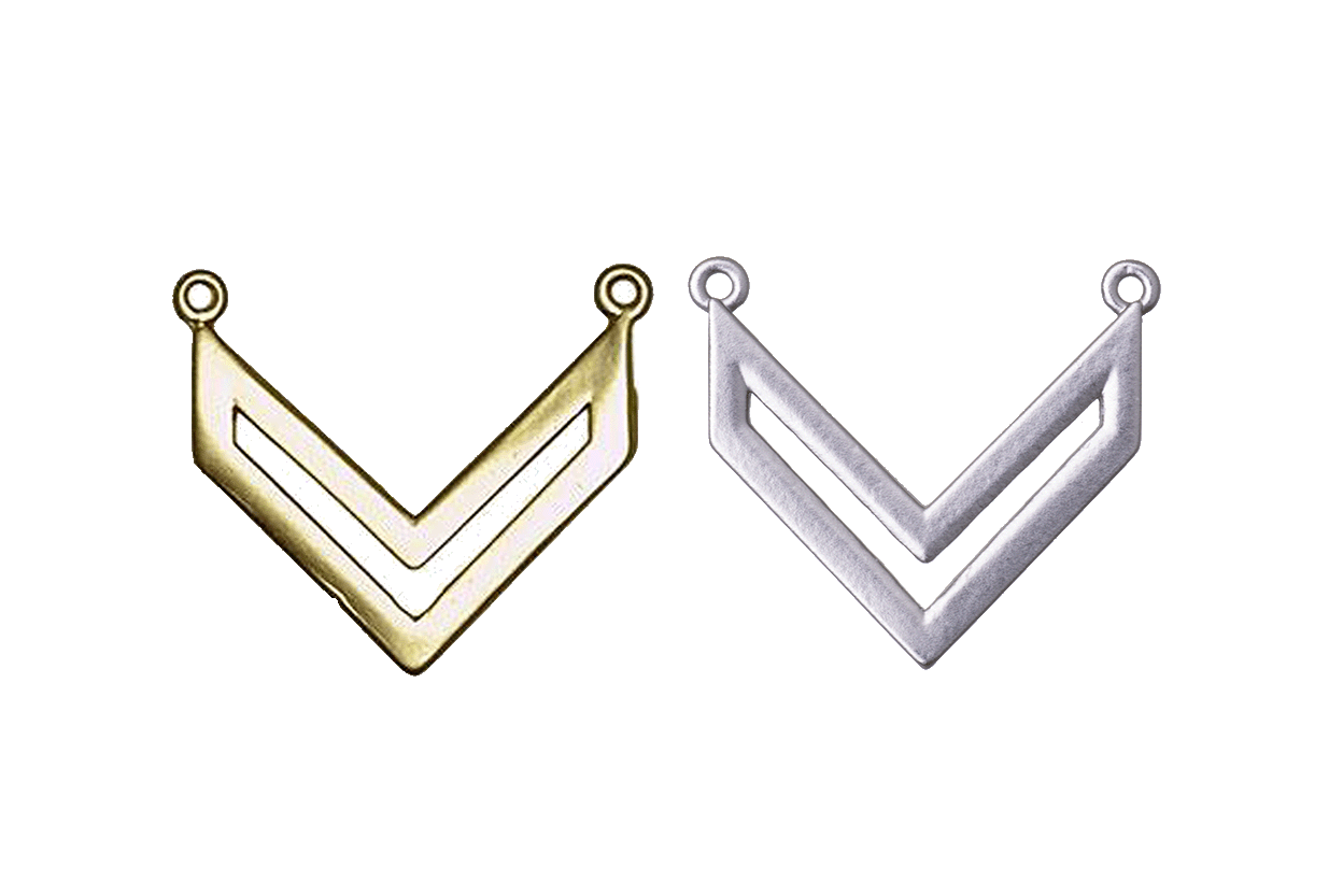 22mm x 19mm Chevron Pendant Charm - Made of Brass - Satin Rhodium Silver and Satin Hamilton Gold Finishes - Electro-Plated - Sold by the Piece - K79