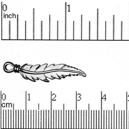 33mm x 6mm Feather Charm Pendant - Double Sided - Made of Pewter - Satin Rhodium Silver and Satin Hamilton Gold - Sold by the Piece - K82