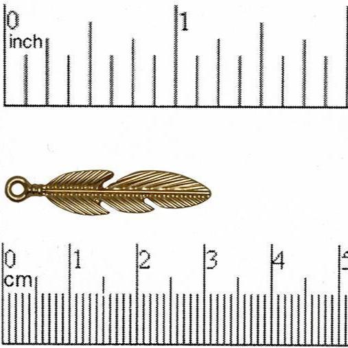 31mm x 6.5mm Feather Charm Pendant - Double Sided - Made of Pewter - Satin Rhodium Silver and Satin Hamilton Gold Finishes - Sold by the Piece - K83