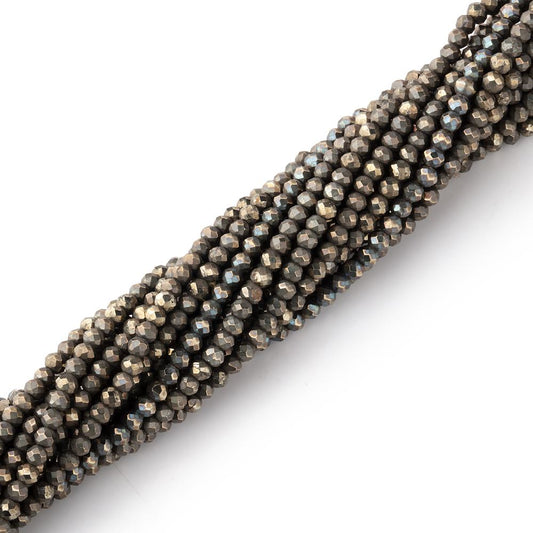 Lot of 20 strands - 2mm Golden Pyrite Micro-faceted Rondelle Beads