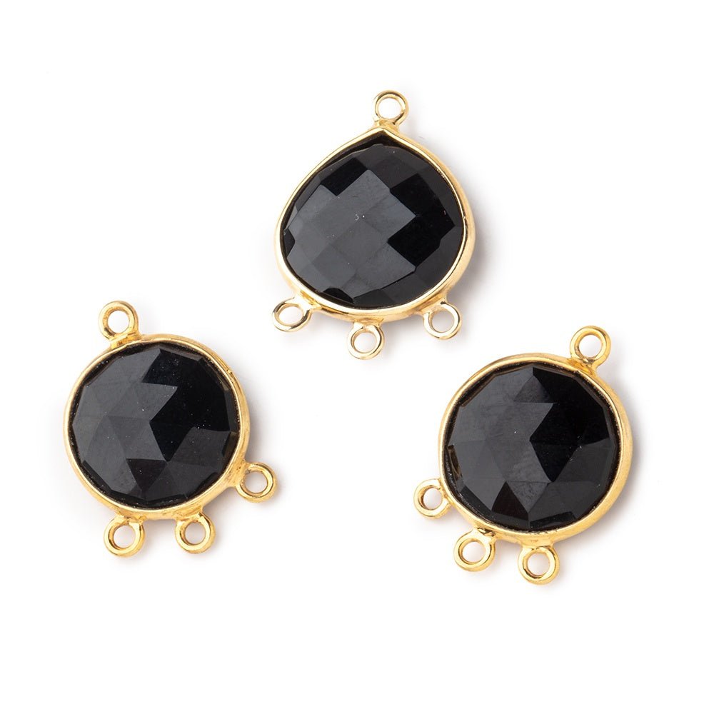 Lot of 3 Vermeil Bezel Black Chalcedony 3 Ring Connector Focals