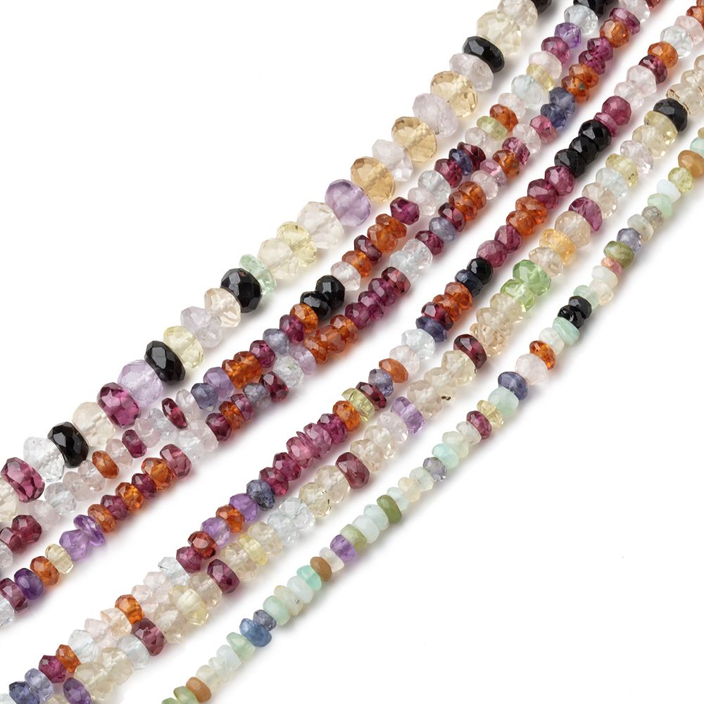 Lot of 6 Strands of Multi Gemstone Faceted Rondelle Beads