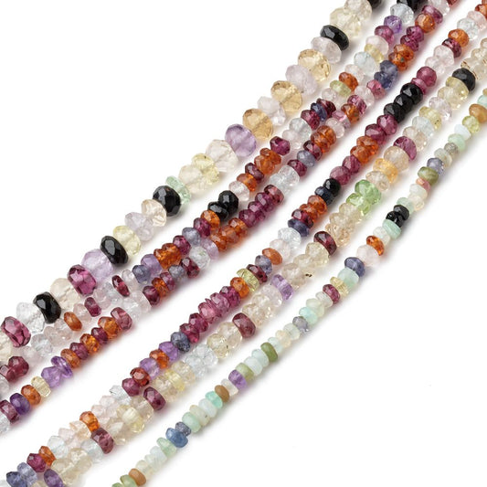 Lot of 6 Strands of Multi Gemstone Faceted Rondelle Beads