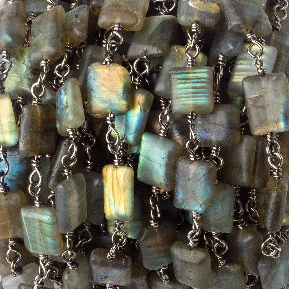 Matte Rectangle Labradorite Black Gold plated Chain by the foot