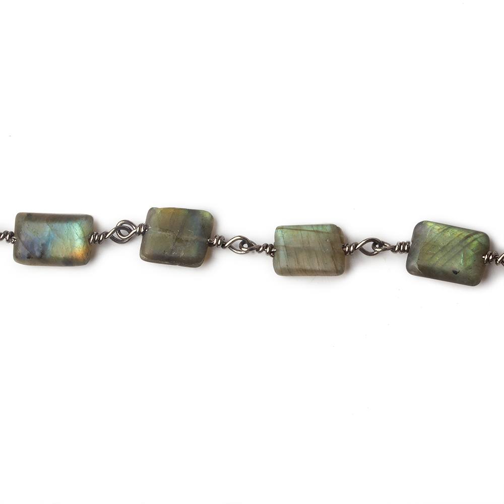 Matte Rectangle Labradorite Black Gold plated Chain by the foot
