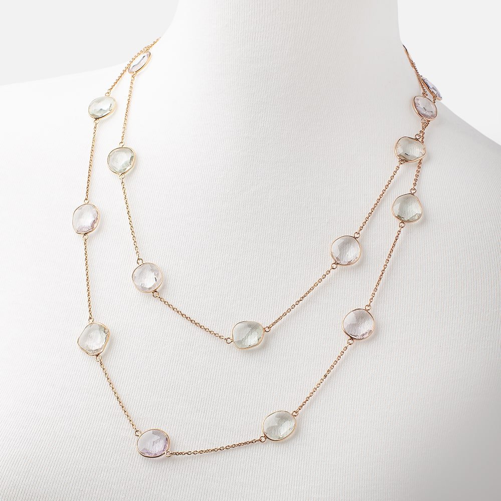 Multi Gemstone Faceted Nugget Vermeil Bezel Chain Necklace