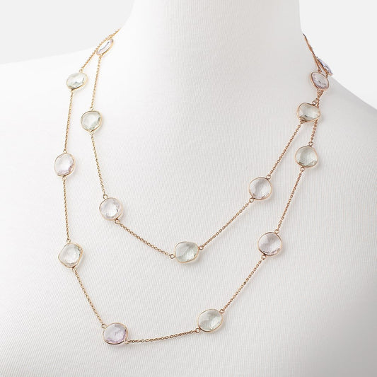 Multi Gemstone Faceted Nugget Vermeil Bezel Chain Necklace