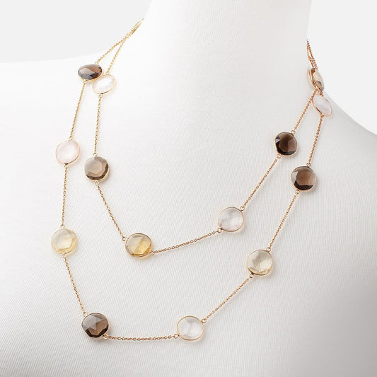 Multi Quartz Faceted Nugget Vermeil Bezel Chain Necklace
