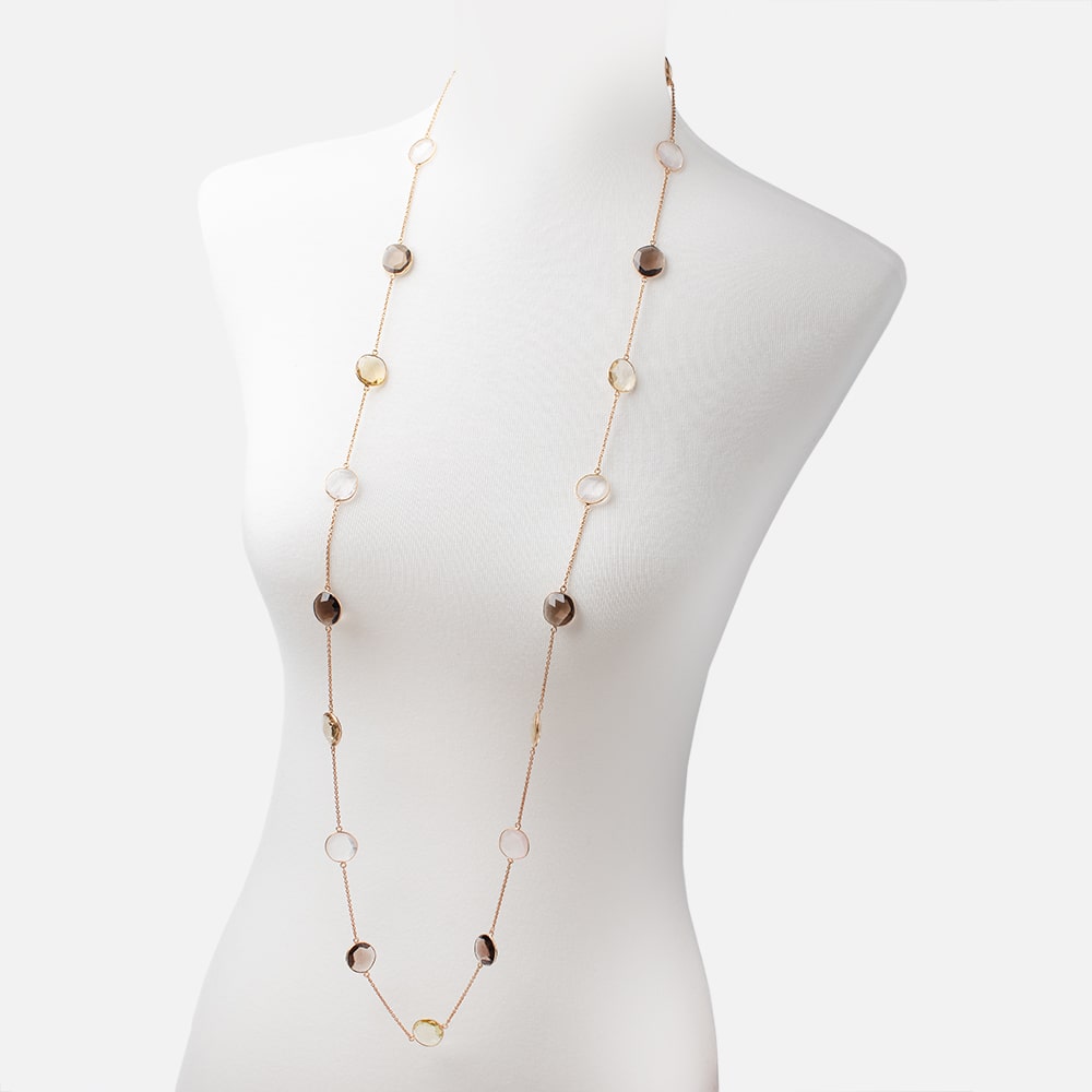 Multi Quartz Faceted Nugget Vermeil Bezel Chain Necklace