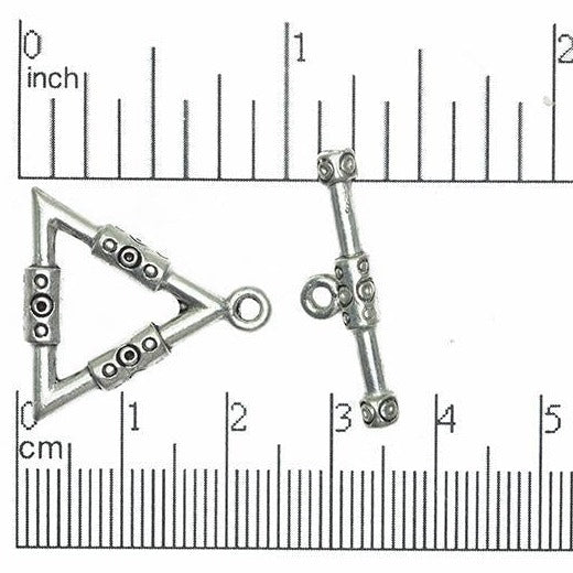 24mm x 22mm Triangle Loop, 27mm Bar Spiral Banded Toggle Clasp - Made of plated pewter - Sold as a set - CBS1856