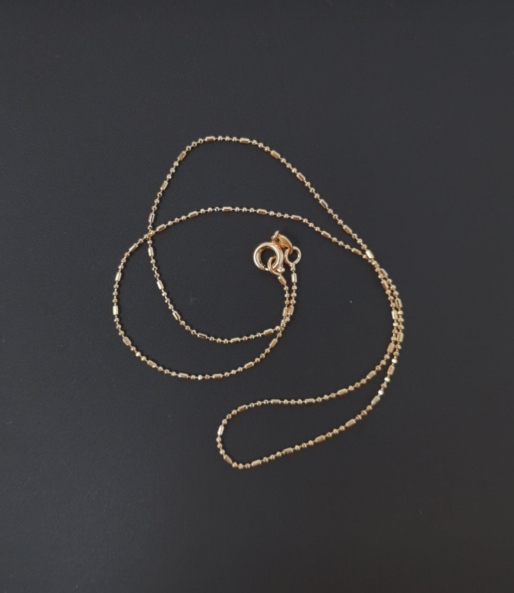 13.7'' Ready to Use 18K Gold Filled Bead Necklace Chain, Layering Beaded Chain, Dainty 1mm Beaded Necklace w/ Spring Ring, or Pendant Charm Chain Necklace | CN-508  Clearance Pricing