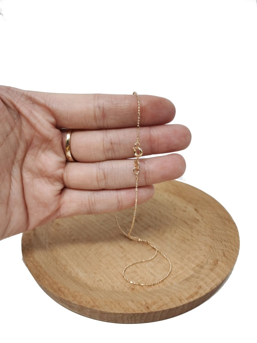 13.7'' Ready to Use 18K Gold Filled Bead Necklace Chain, Layering Beaded Chain, Dainty 1mm Beaded Necklace w/ Spring Ring, or Pendant Charm Chain Necklace | CN-508  Clearance Pricing