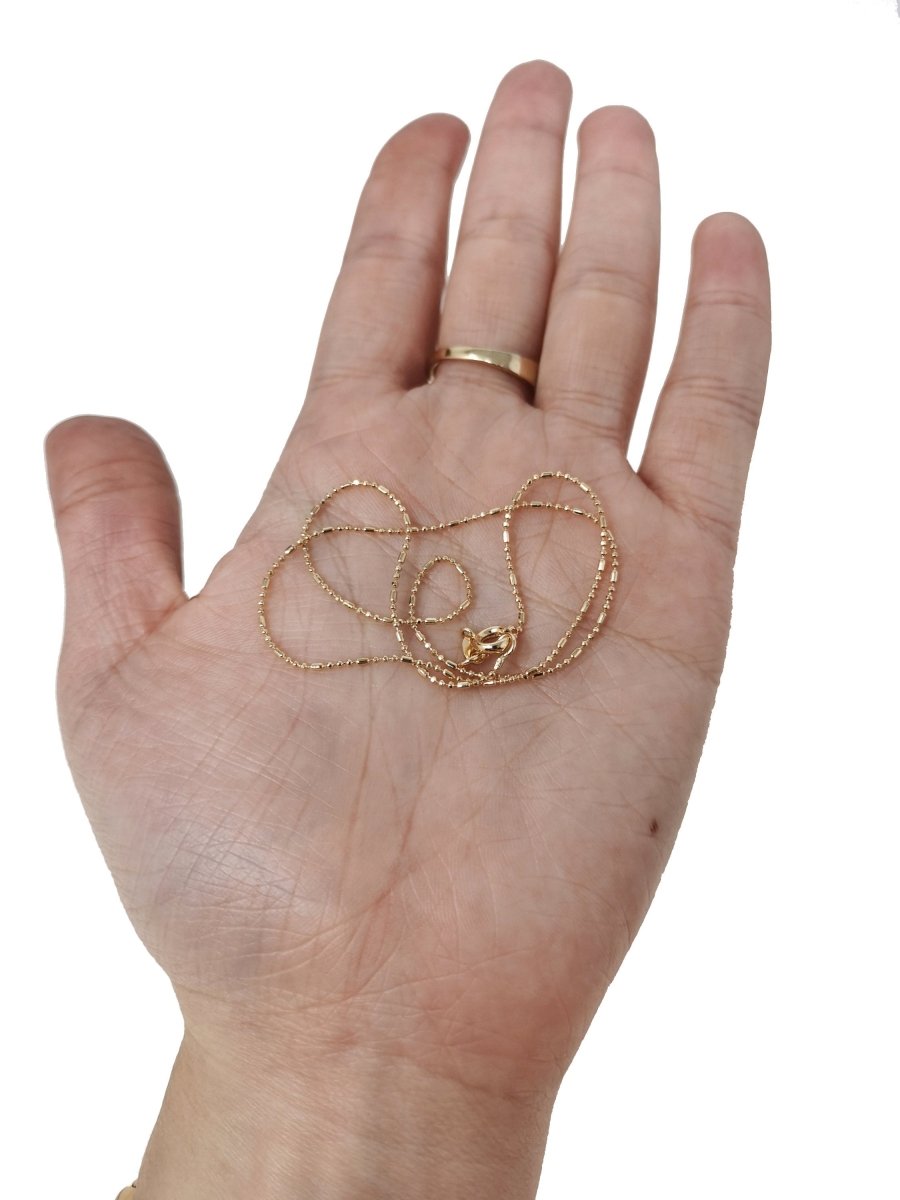 13.7'' Ready to Use 18K Gold Filled Bead Necklace Chain, Layering Beaded Chain, Dainty 1mm Beaded Necklace w/ Spring Ring, or Pendant Charm Chain Necklace | CN-508  Clearance Pricing