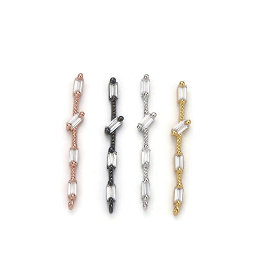 14K Gold Filled 25mm Multiple Clear Baguette Dotted Linear Charm in Gold & Silver | K460 K461