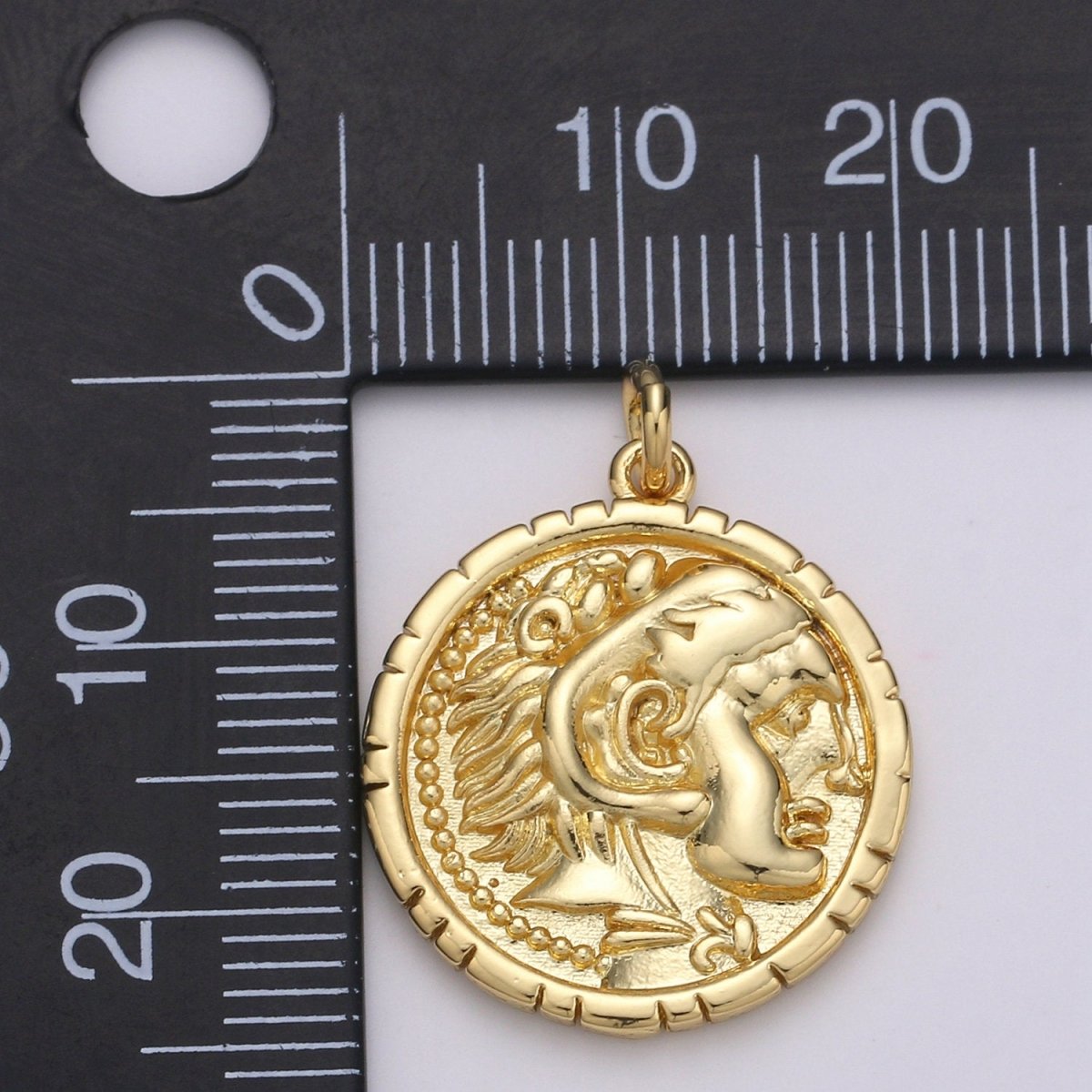 14k Gold Filled Alexander the Great Greek Warrior Coin Medallion, Ancient Gold Coin Pendant, Jewelry DIY, Necklace Pendant, Wristlet Charm D-149