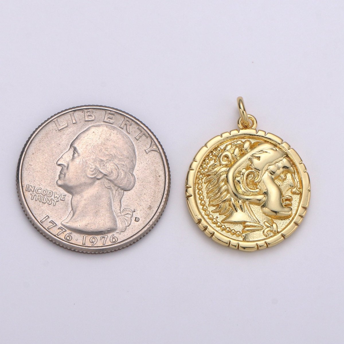 14k Gold Filled Alexander the Great Greek Warrior Coin Medallion, Ancient Gold Coin Pendant, Jewelry DIY, Necklace Pendant, Wristlet Charm D-149
