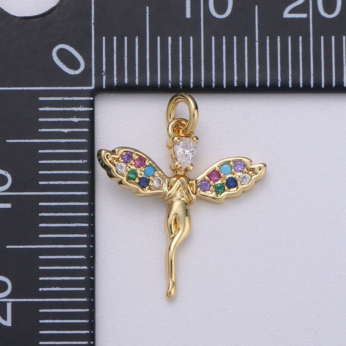 14k Gold Filled Angel Charm Micro Pave Angel Charm, Rainbow Cubic Charms, CZ Gold Colorful Charm, Dainty Minimalist Jewelry SupplyC-467