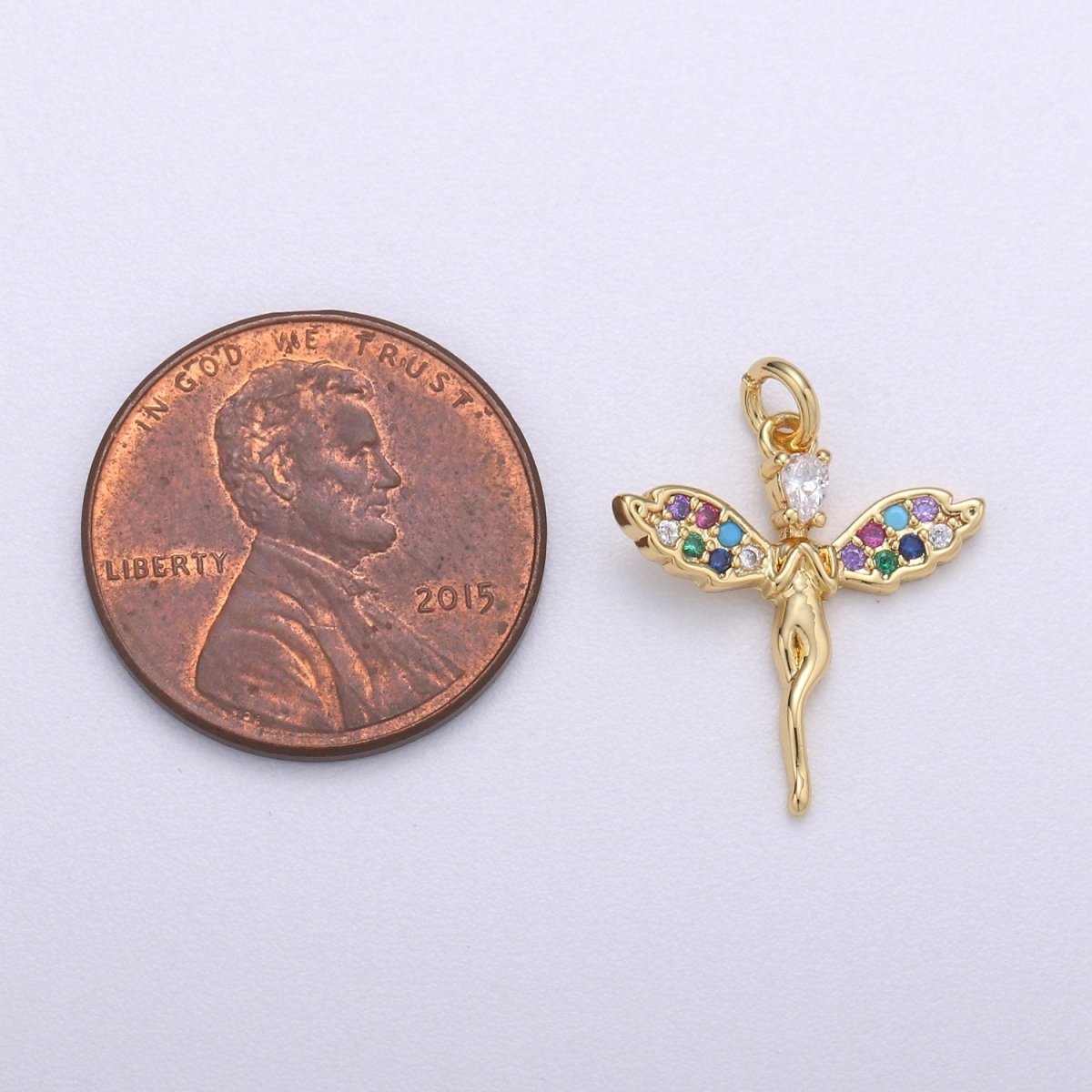 14k Gold Filled Angel Charm Micro Pave Angel Charm, Rainbow Cubic Charms, CZ Gold Colorful Charm, Dainty Minimalist Jewelry SupplyC-467
