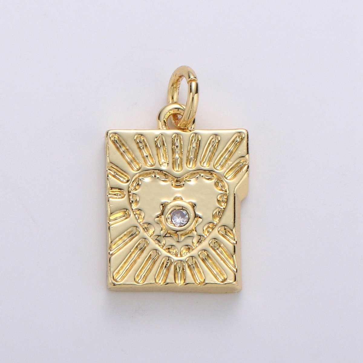 14k Gold Filled Charm Mini Heart Charm Tablet Heart Sun Ray Pendant for Necklace Bracelet Earring. D-714