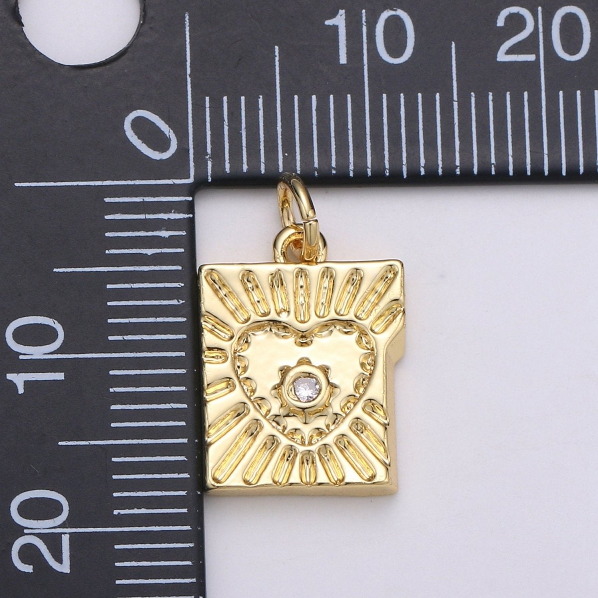 14k Gold Filled Charm Mini Heart Charm Tablet Heart Sun Ray Pendant for Necklace Bracelet Earring. D-714