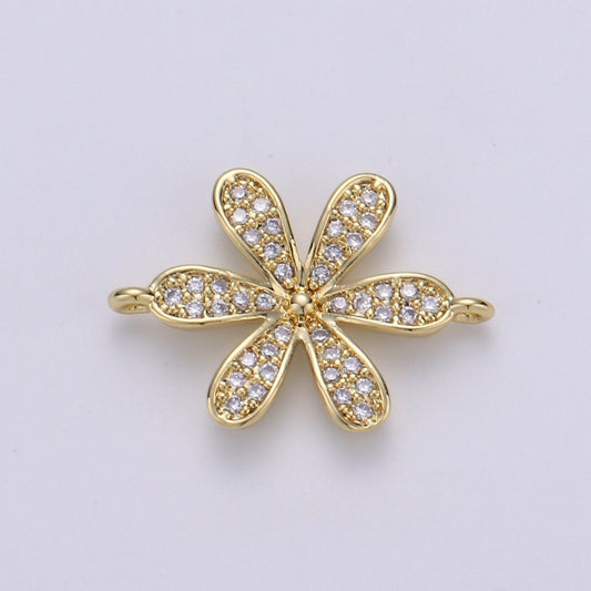 OS 14K Gold Filled CZ paved Connectors, Floral Charm Cubic Micro paved, Petal Jewelry Craft Supply, Spring, Jasmine, Nature Lover Gift F-503