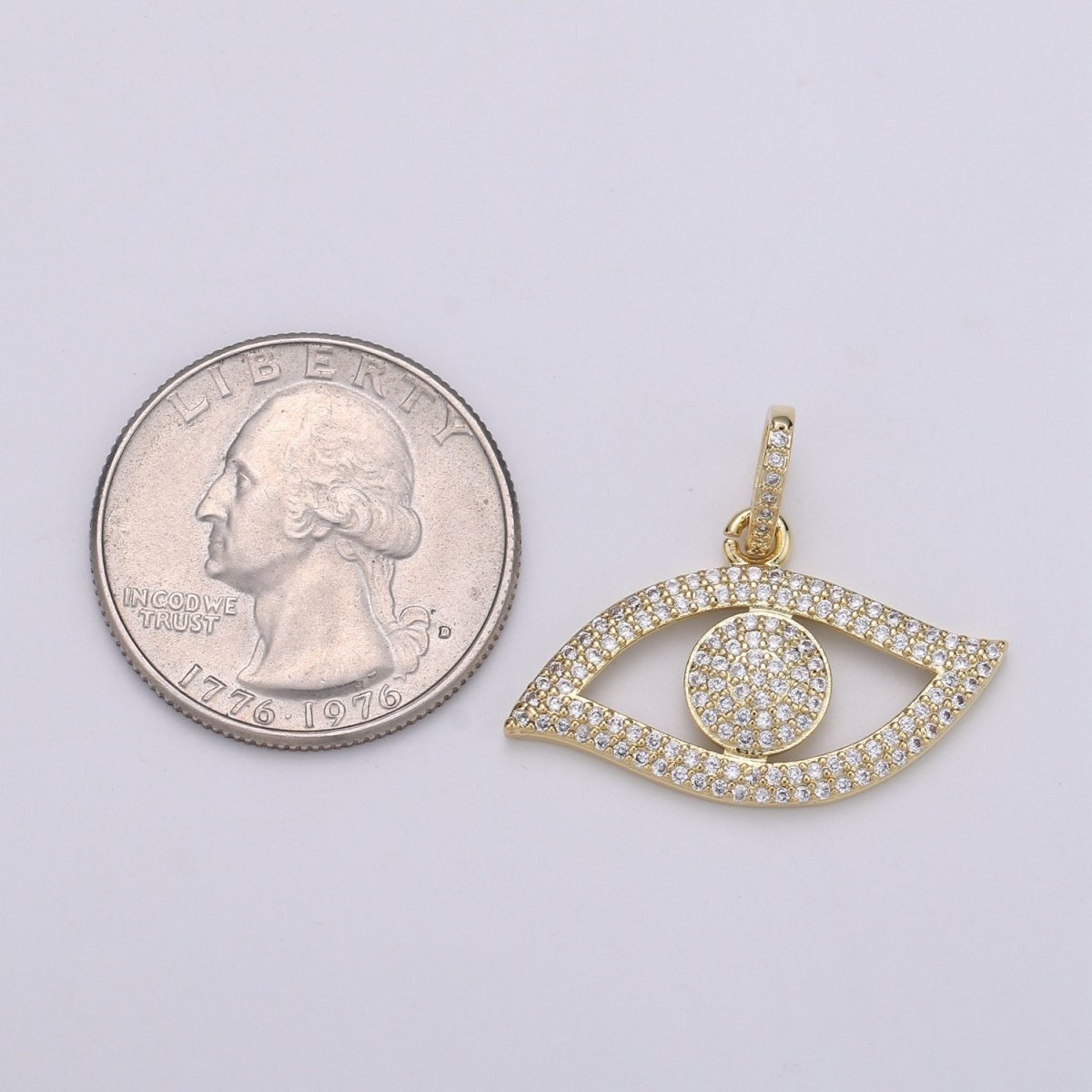 14K Gold Filled Evil Eye CZ Micro Pave Pendant, CZ Micro Pave Left Eye  Charm, Cluster Cubic Oeil Pendant, Ojo Micro Pave Charm J-055