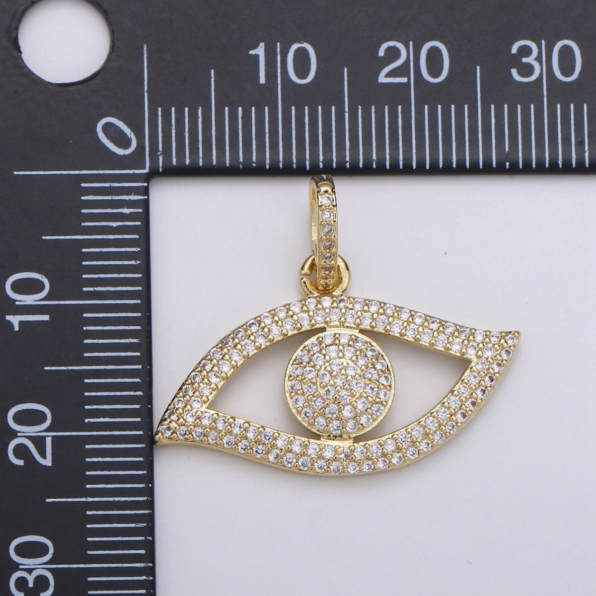 14K Gold Filled Evil Eye CZ Micro Pave Pendant, CZ Micro Pave Left Eye  Charm, Cluster Cubic Oeil Pendant, Ojo Micro Pave Charm J-055