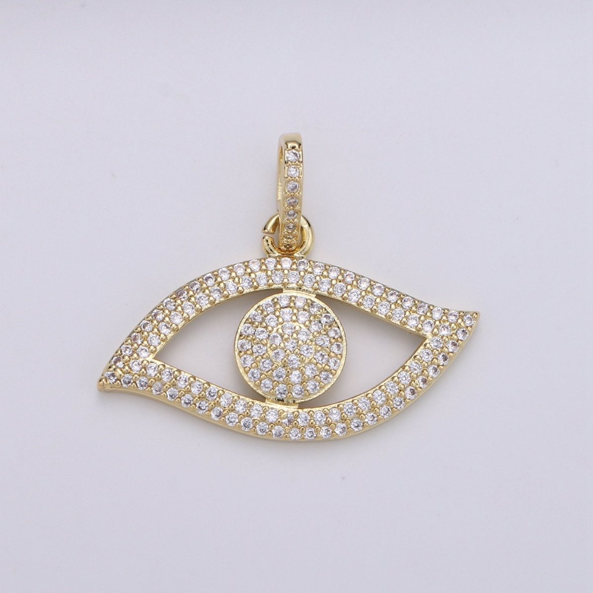 14K Gold Filled Evil Eye CZ Micro Pave Pendant, CZ Micro Pave Left Eye  Charm, Cluster Cubic Oeil Pendant, Ojo Micro Pave Charm J-055