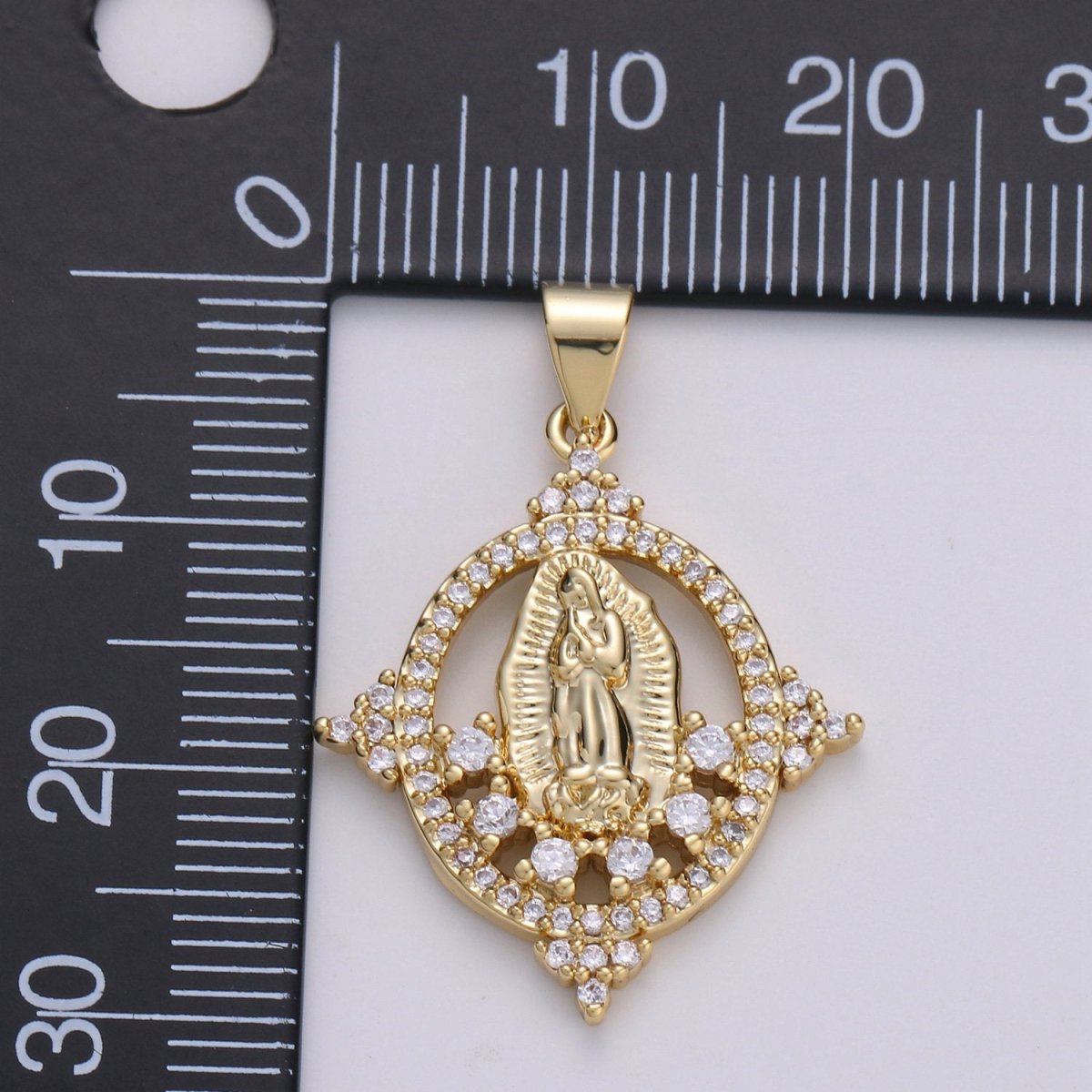 14K Gold Filled Micro Pave CZ Charm, Bless Mother Virgin Mary Pendant, Cluster CZ Pendant Craft Supplies For Necklace Bracelet Jewelry Making I-699