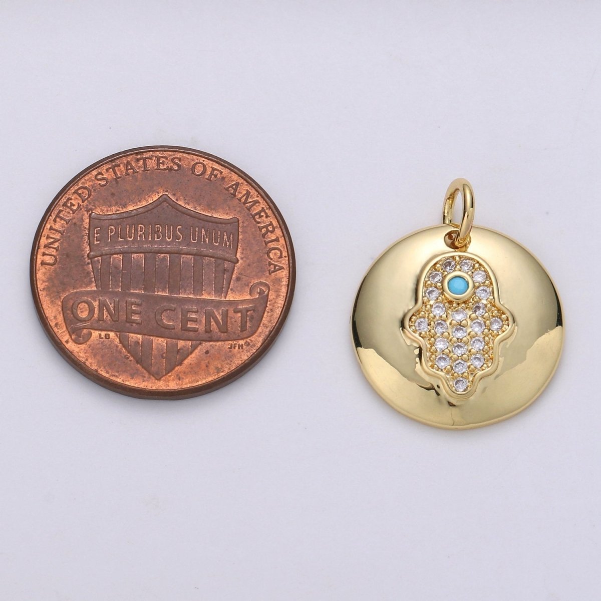 14k Gold Filled Micro Pave CZ Hamsa Pendant Charm, Universe Protective Micro Pave CZ Pendant Charm, Dainty Torquoise Jewelry D-678